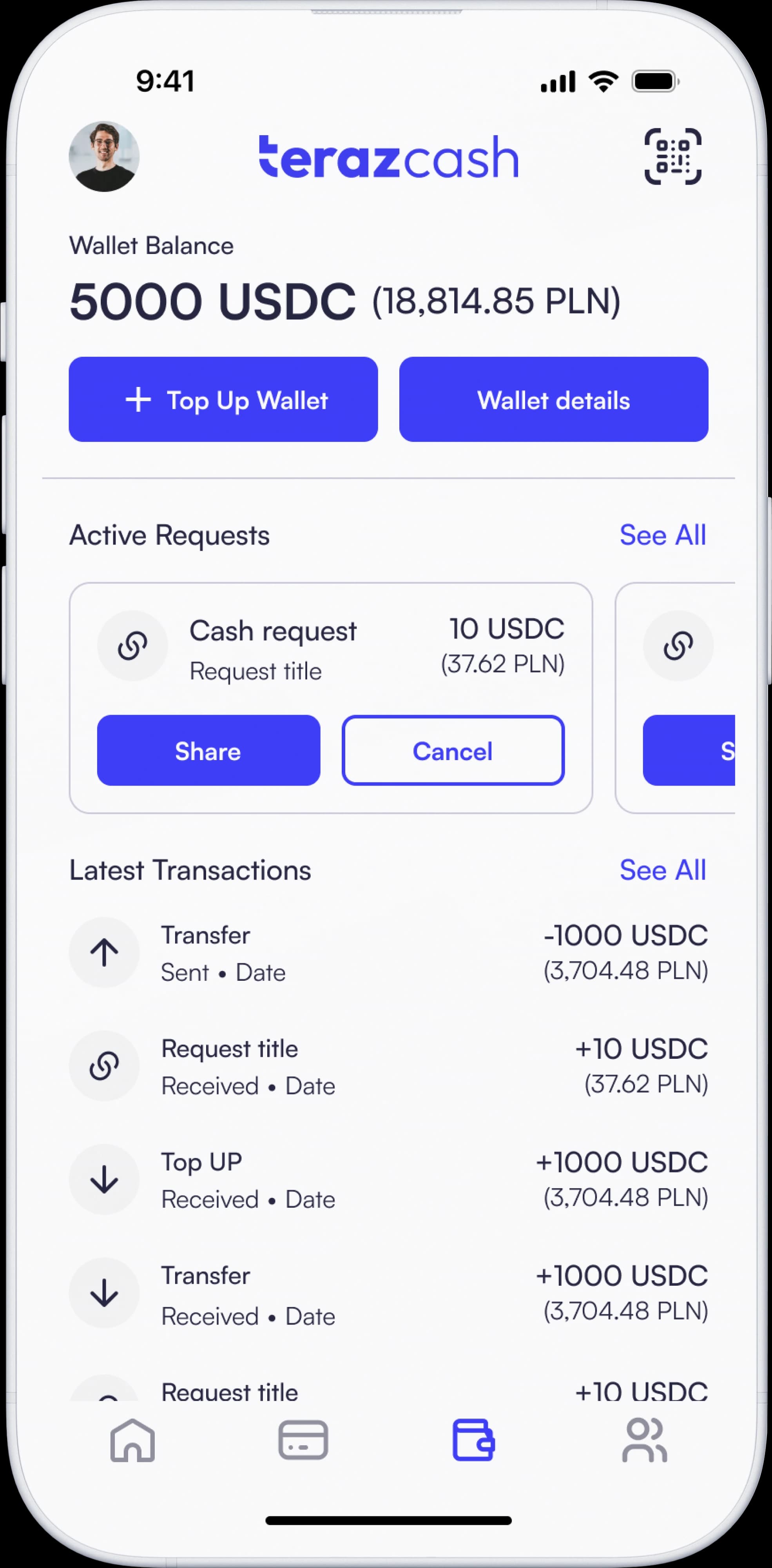 Interfejs cyfrowego portfela pokazujący saldo